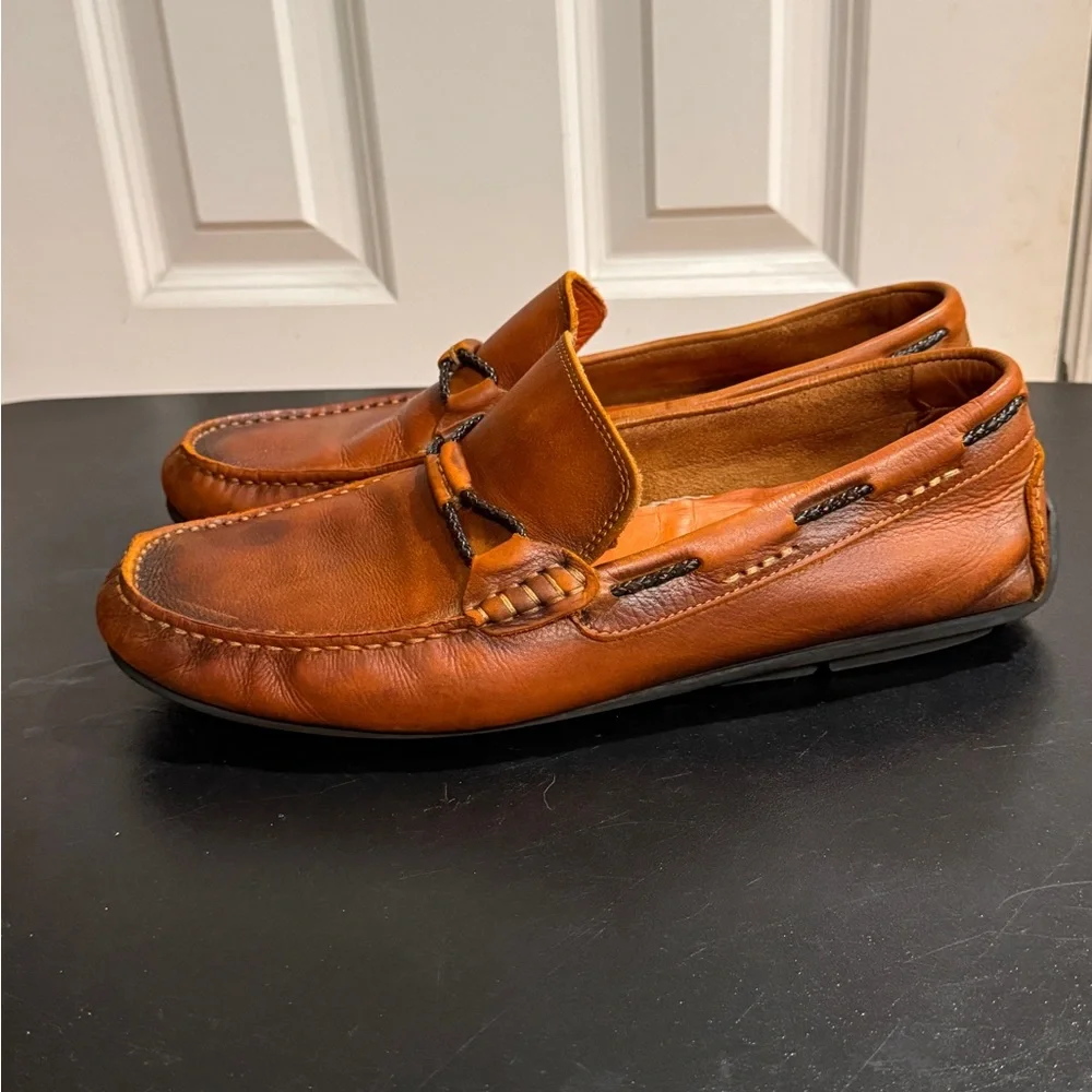 Martin Dingman Brown Leather Loafers with Decorative Strap